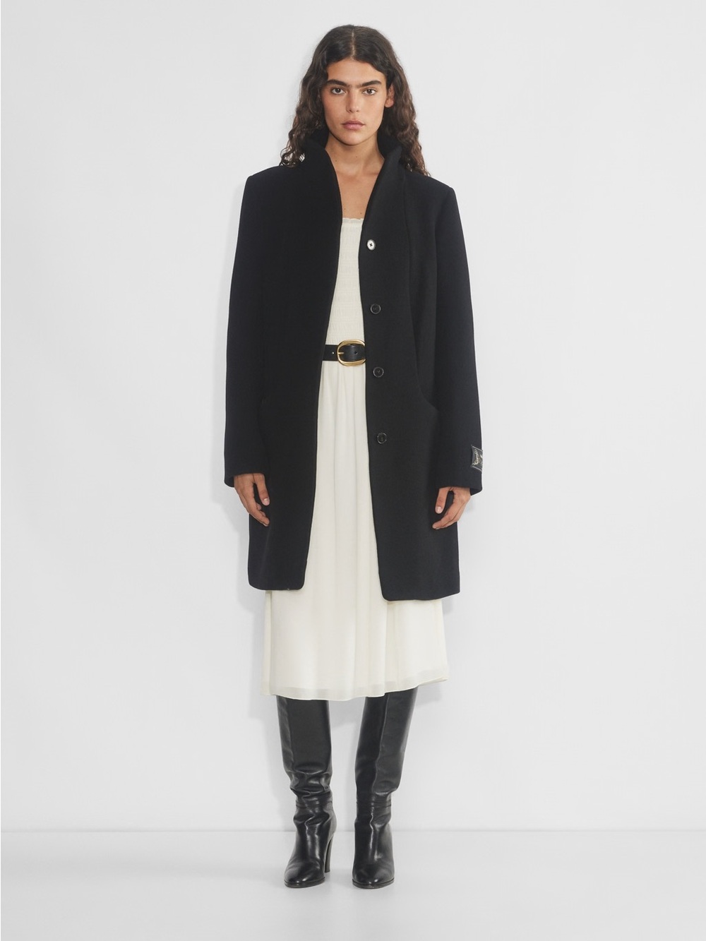 Wilfred Black Cocoon Coat with Navy Label